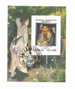 Блок, гашеный. Мадагаскар, 1985. Серия Импрессионисты. Ренуар. В саду ― Антикварно-нумизматический центр "Пава" | интернет-магазин