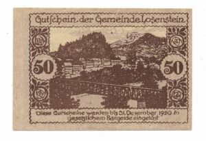 Австрия, 50 геллеров 1920, нотгельд, община Лозенштейн (БД) ― Антикварно-нумизматический центр "Пава" | интернет-магазин