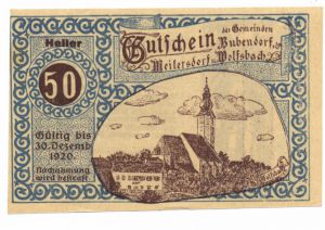 Австрия, 50 геллеров до 30 дек 1920, нотгельд, общины Будендорф, Вайлерсдорф, Вольфсбах (БД) ― Антикварно-нумизматический центр "Пава" | интернет-магазин